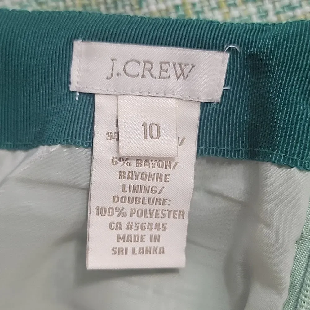 J. Crew Green Tweed Mini Pencil Mini Skirt Womens Size 10